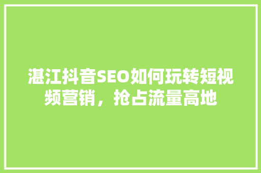 湛江抖音SEO如何玩转短视频营销，抢占流量高地