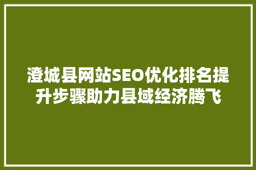 澄城县网站SEO优化排名提升步骤助力县域经济腾飞