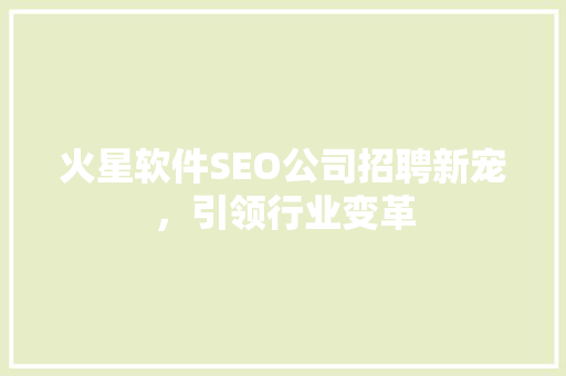 火星软件SEO公司招聘新宠，引领行业变革