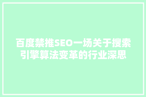 百度禁推SEO一场关于搜索引擎算法变革的行业深思