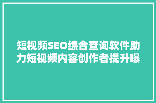 短视频SEO综合查询软件助力短视频内容创作者提升曝光率的利器