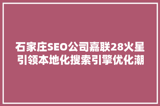 石家庄SEO公司嘉联28火星引领本地化搜索引擎优化潮流