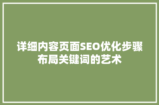 详细内容页面SEO优化步骤布局关键词的艺术