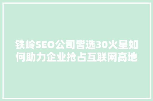 铁岭SEO公司皆选30火星如何助力企业抢占互联网高地