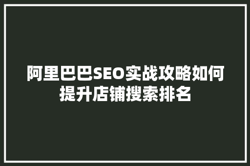 阿里巴巴SEO实战攻略如何提升店铺搜索排名  第1张