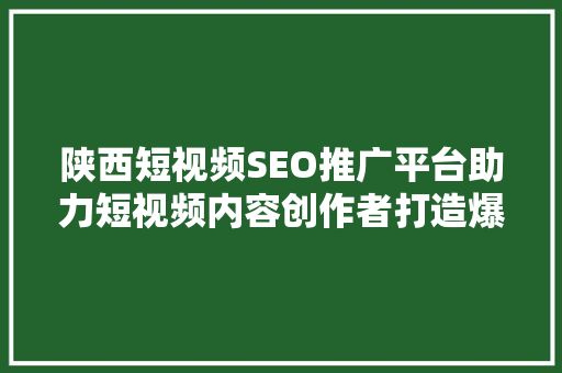 陕西短视频SEO推广平台助力短视频内容创作者打造爆款流量池