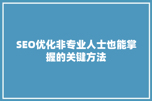 SEO优化非专业人士也能掌握的关键方法