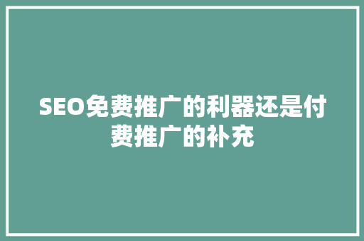 SEO免费推广的利器还是付费推广的补充