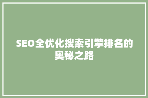SEO全优化搜索引擎排名的奥秘之路