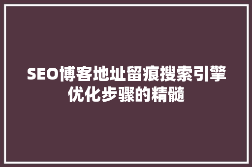 SEO博客地址留痕搜索引擎优化步骤的精髓