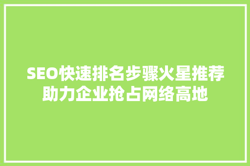 SEO快速排名步骤火星推荐助力企业抢占网络高地