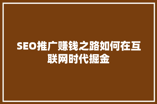 SEO推广赚钱之路如何在互联网时代掘金