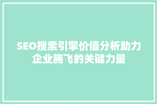 SEO搜索引擎价值分析助力企业腾飞的关键力量