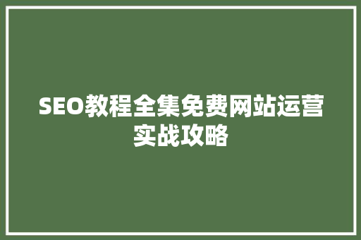 SEO教程全集免费网站运营实战攻略