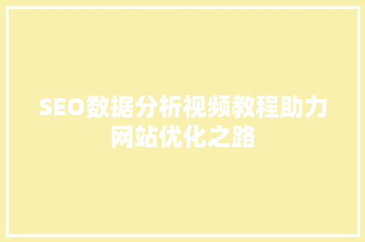 SEO数据分析视频教程助力网站优化之路