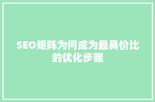 SEO矩阵为何成为最具价比的优化步骤