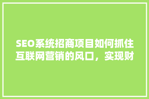 SEO系统招商项目如何抓住互联网营销的风口，实现财富增长