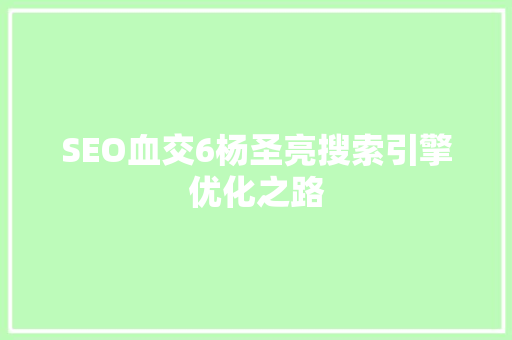 SEO血交6杨圣亮搜索引擎优化之路