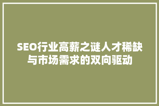 SEO行业高薪之谜人才稀缺与市场需求的双向驱动