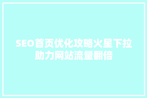 SEO首页优化攻略火星下拉助力网站流量翻倍