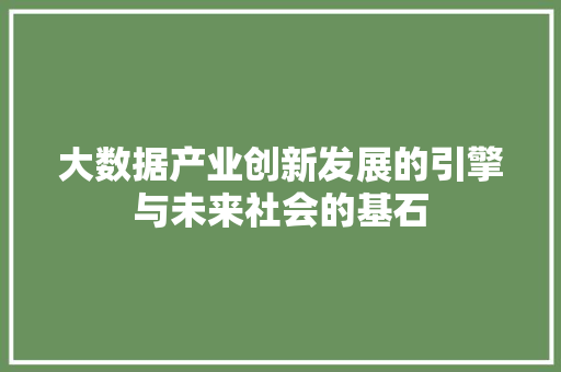 大数据产业创新发展的引擎与未来社会的基石