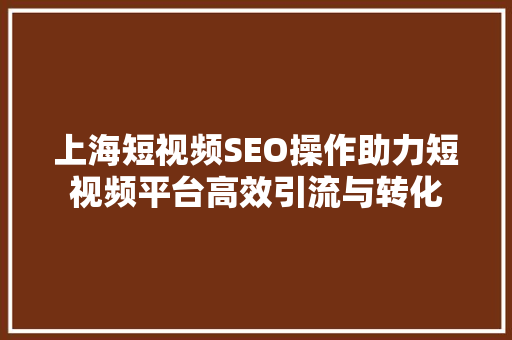上海短视频SEO操作助力短视频平台高效引流与转化