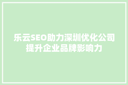 乐云SEO助力深圳优化公司提升企业品牌影响力