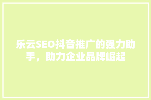 乐云SEO抖音推广的强力助手，助力企业品牌崛起