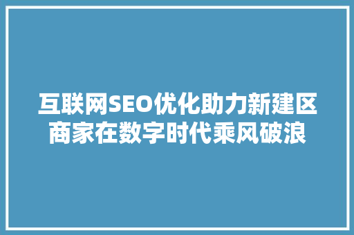 互联网SEO优化助力新建区商家在数字时代乘风破浪