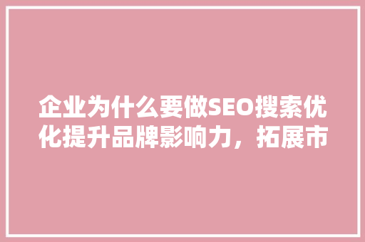 企业为什么要做SEO搜索优化提升品牌影响力，拓展市场新机遇