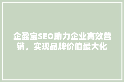 企盈宝SEO助力企业高效营销，实现品牌价值最大化
