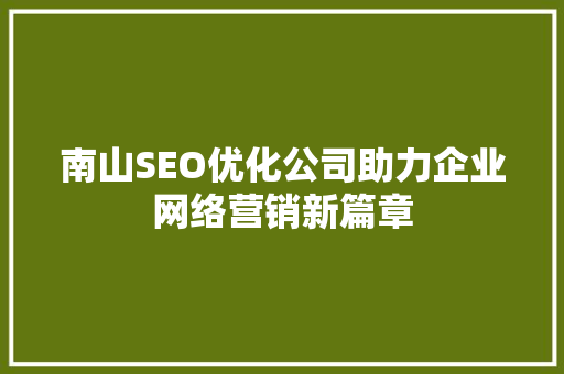 南山SEO优化公司助力企业网络营销新篇章