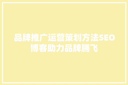 品牌推广运营策划方法SEO博客助力品牌腾飞