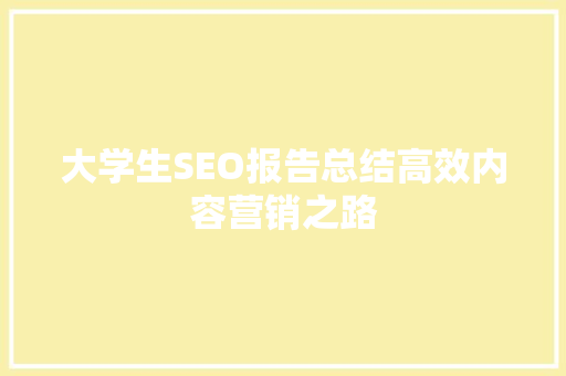 大学生SEO报告总结高效内容营销之路