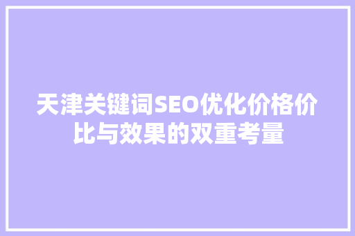 天津关键词SEO优化价格价比与效果的双重考量