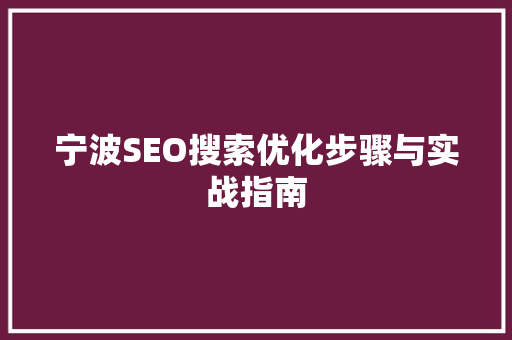 宁波SEO搜索优化步骤与实战指南