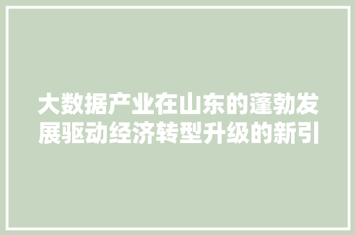 大数据产业在山东的蓬勃发展驱动经济转型升级的新引擎