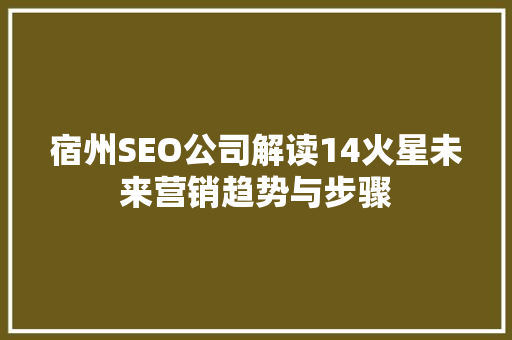 宿州SEO公司解读14火星未来营销趋势与步骤