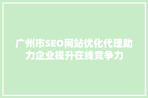 广州市SEO网站优化代理助力企业提升在线竞争力