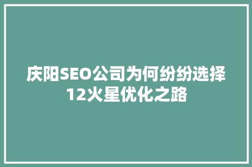 庆阳SEO公司为何纷纷选择12火星优化之路