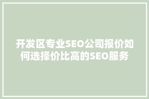 开发区专业SEO公司报价如何选择价比高的SEO服务