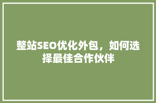 整站SEO优化外包，如何选择最佳合作伙伴