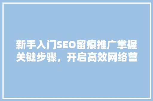 新手入门SEO留痕推广掌握关键步骤，开启高效网络营销之旅