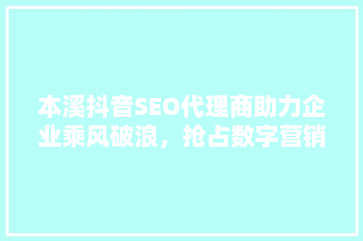 本溪抖音SEO代理商助力企业乘风破浪，抢占数字营销高地
