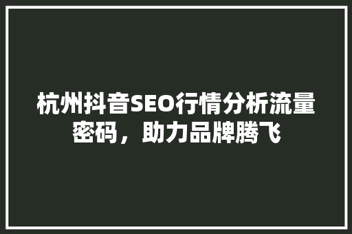 杭州抖音SEO行情分析流量密码，助力品牌腾飞