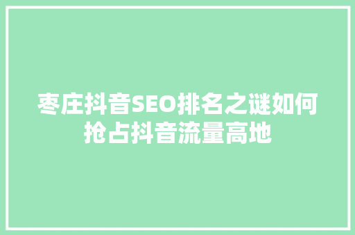 枣庄抖音SEO排名之谜如何抢占抖音流量高地