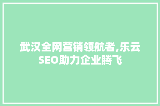 武汉全网营销领航者,乐云SEO助力企业腾飞