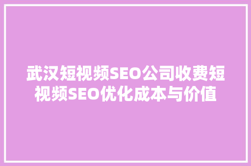 武汉短视频SEO公司收费短视频SEO优化成本与价值