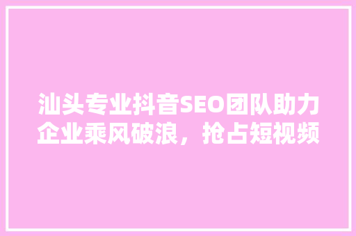 汕头专业抖音SEO团队助力企业乘风破浪，抢占短视频营销高地