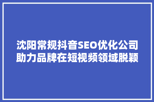 沈阳常规抖音SEO优化公司助力品牌在短视频领域脱颖而出